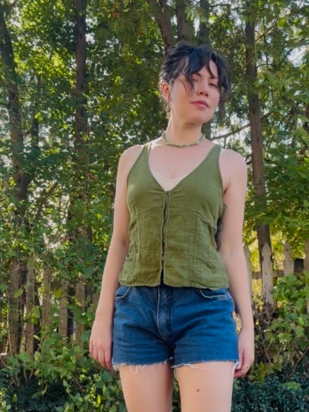 Old Navy Olive Green Linen Clasp Tank Top